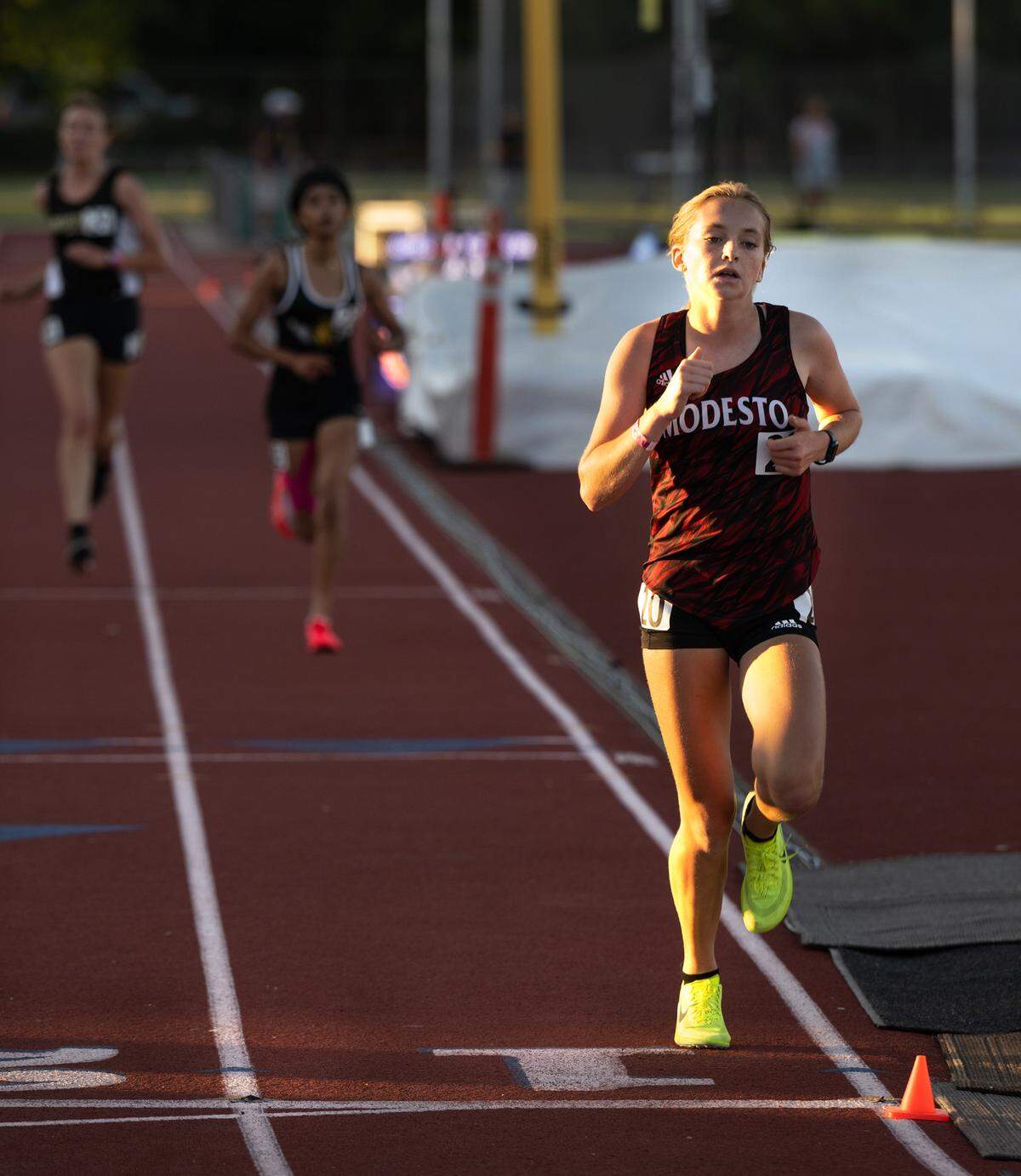 Modesto’s Maya Wolfe competes in the 3200 meter race at the CIF Sac-Joaquin Section Masters track finals at Davis High School in Davis, Calif., Saturday, May 20, 2023. Wolfe placed 21st at 11:55.08.