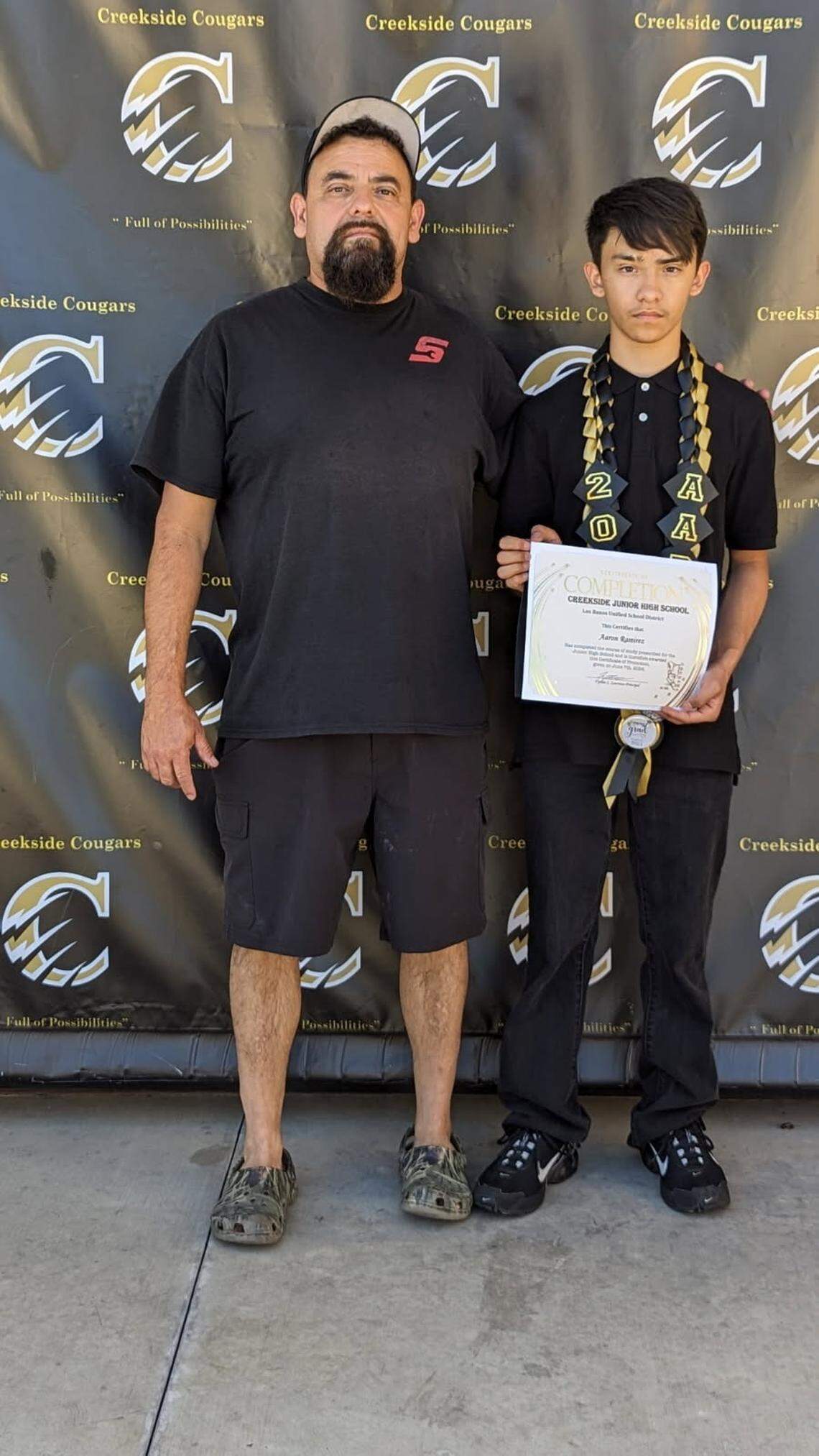 A photo of father and son Raul and Aaron Ramirez, who died in an Aug. 5, 2025, crash into a California Aqueduct.
