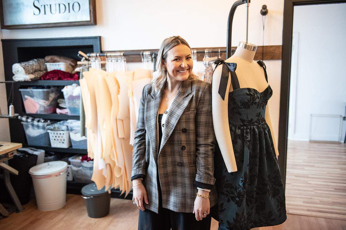 Fashion designer Stephanie Oyervides in her workspace in Modesto, Calif., on Wednesday, Dec. 29, 2021.