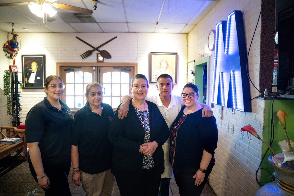From the right, Emma Garcia, Jorge Garcia, Marcella Garcia, Luz Hernandez and Daniela Hernandez at Marcella’s Mexican restaurant in Modesto, Monday, Jan. 13, 2025.