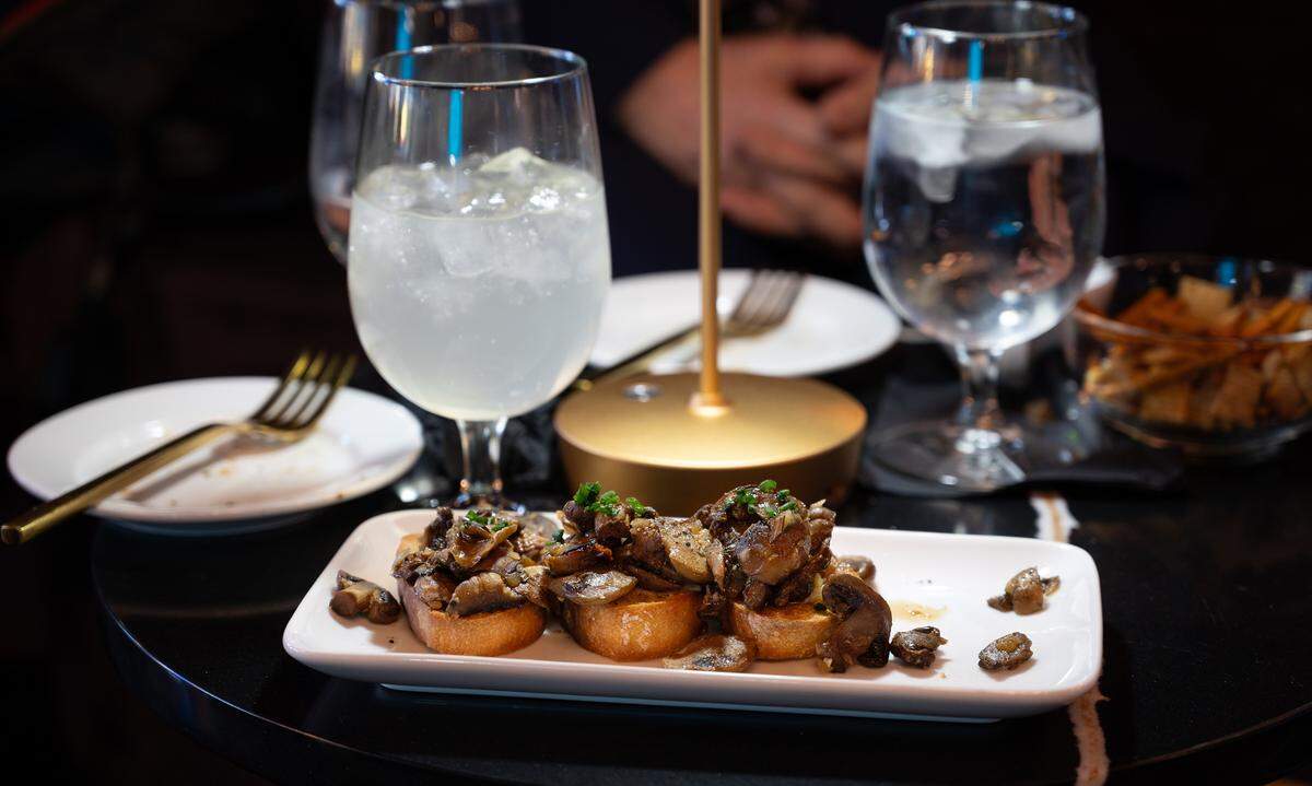 Intermission offer small plates like mushroom bruschetta at the State Theatre in Modesto, Calif., Thursday, Oct. 26, 2023.