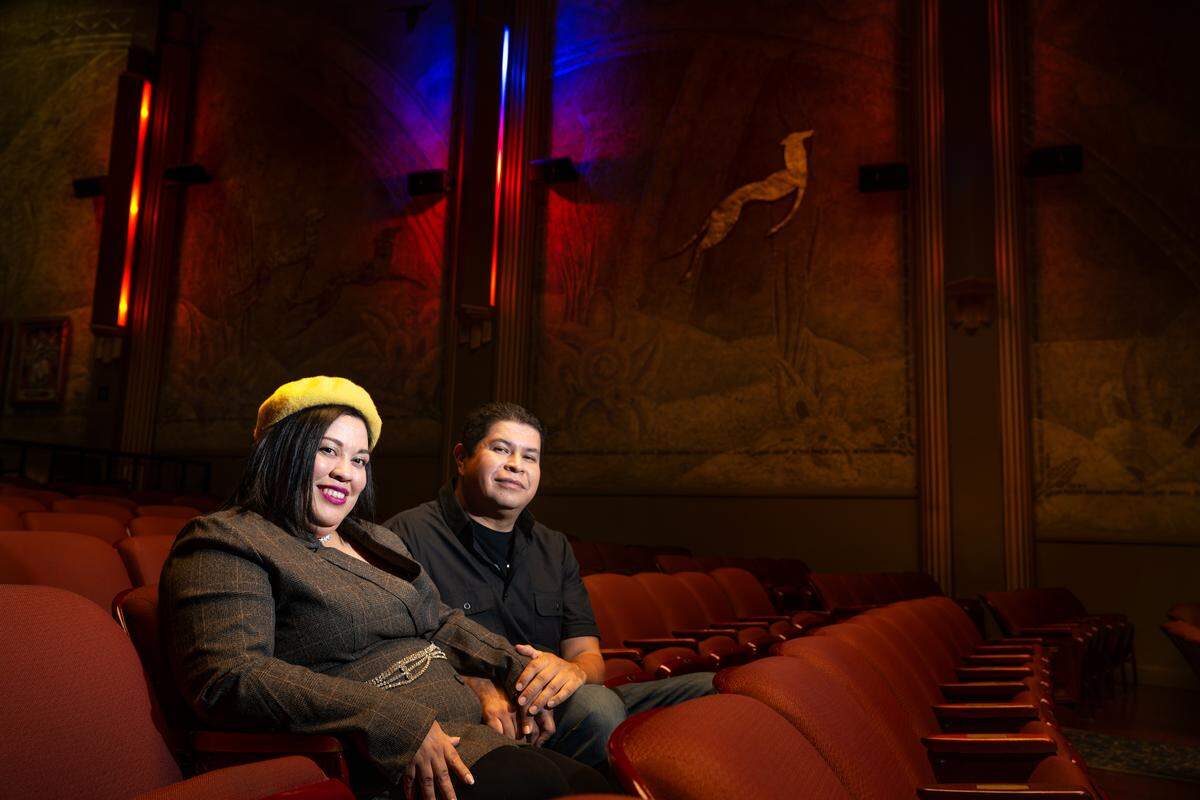 Creadores de la película “Only Fangs”, Paul Ragsdale y Angie De Alba, en el State Theatre en Modesto el miércoles 17 de sept. de 2025.