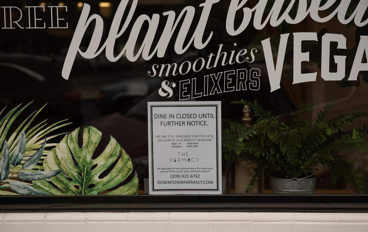 The Farmacy restaurant has closed indoor dining due to the spike in COVID-19 cases in Modesto, Calif., on Thursday, Jan. 6, 2022.
