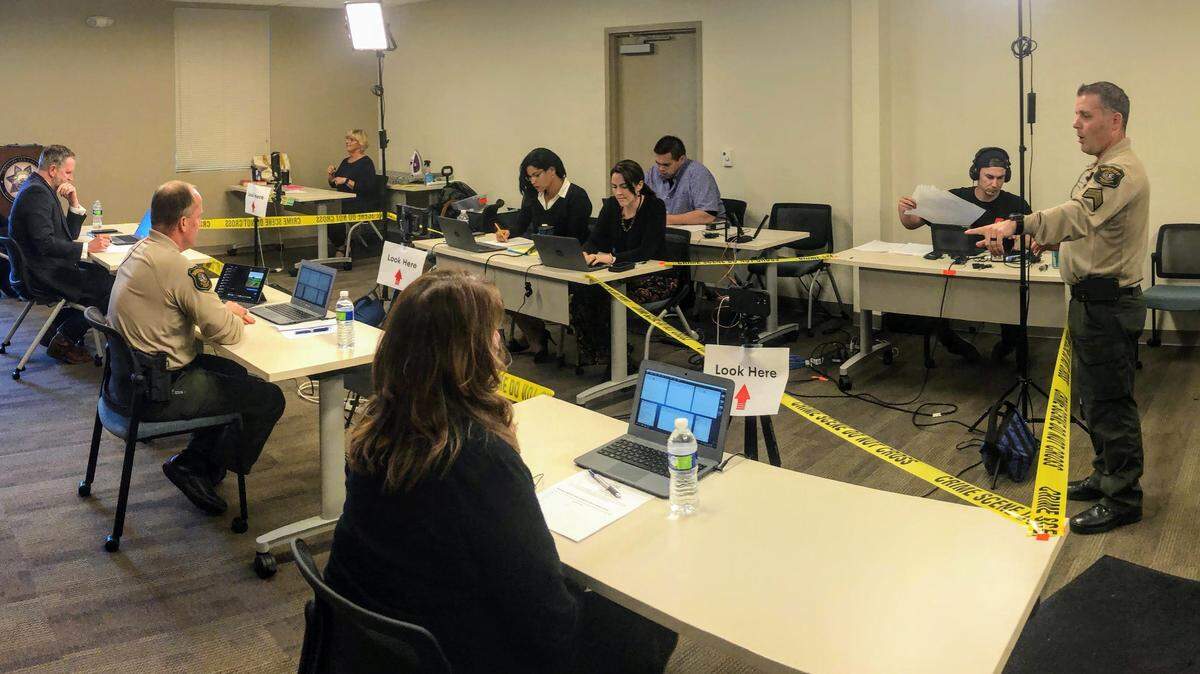 Participants in Stanislaus County’s Facebook Live coronavirus Q&A prepare for their presentation on Wednesday, April 1, 2020.