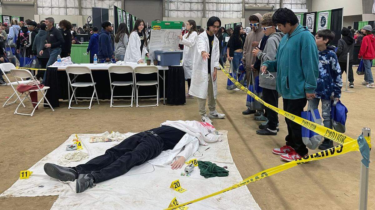 Students from the Forensics and Biotechnology Academy present at the Modesto City Schools’ ”Inspire Youth Inspire Dreams” expo, pictured Nov. 30, 2023.