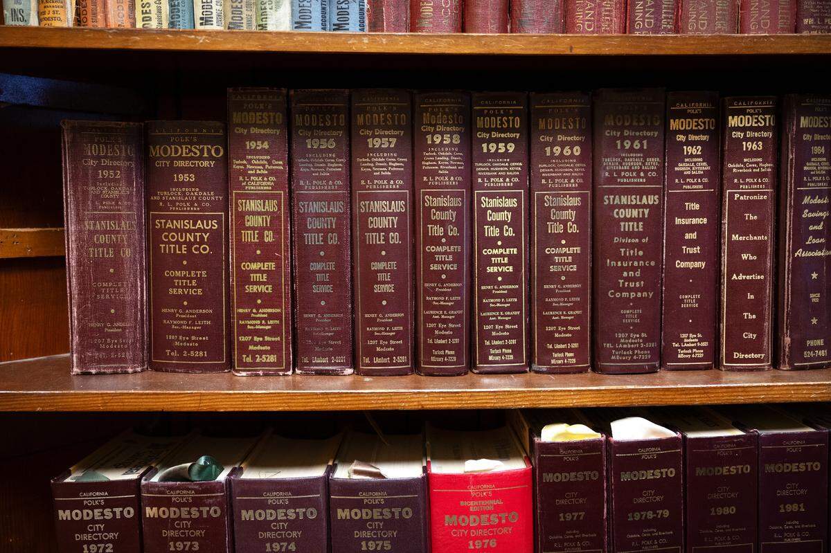 Vintage Modesto City directories at the McHenry Museum in Modesto, Thursday, May 1, 2025.