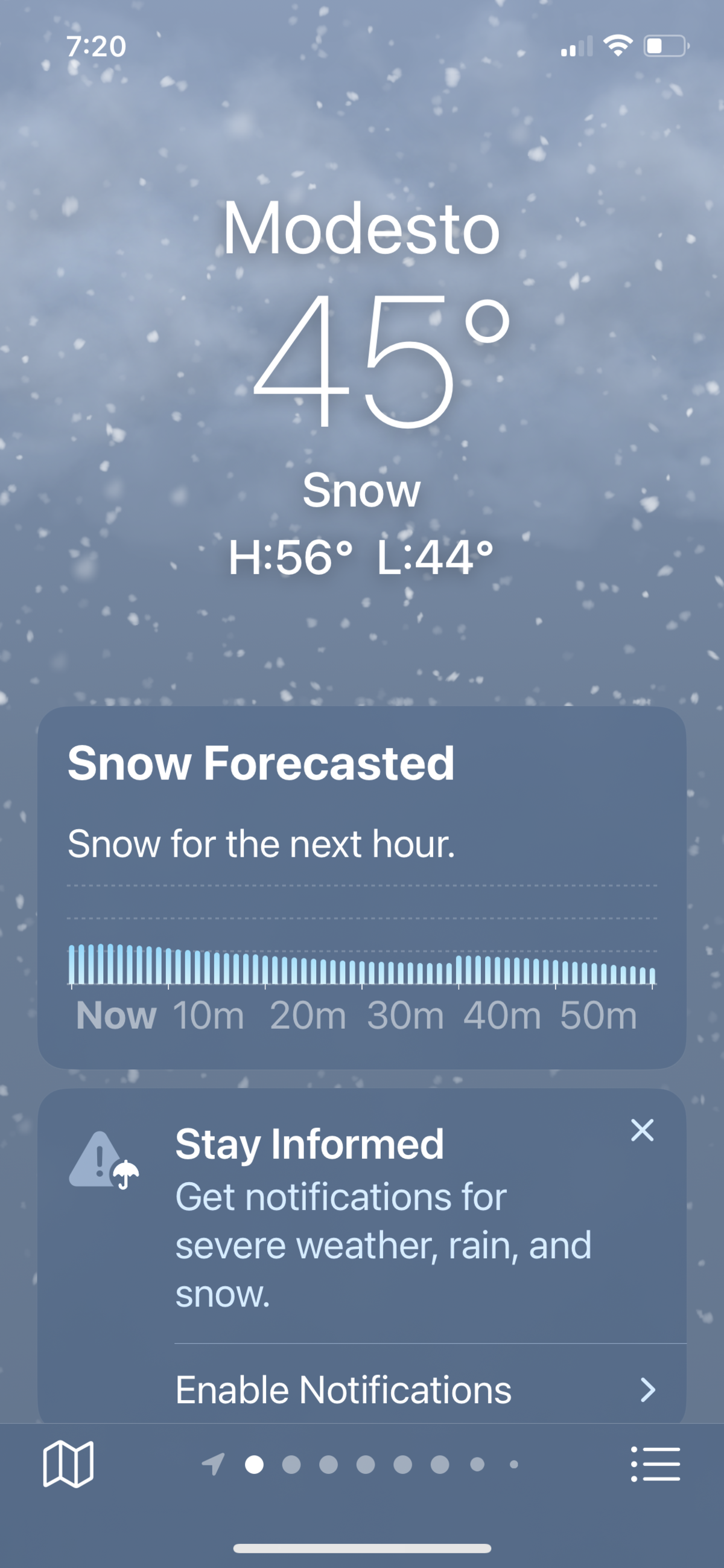 Did you see snow in Modesto on the morning of Friday, Feb. 3, 2023? The iPhone weather app showed snow flurries, but Bee opinions editor Garth Stapley didn’t see any.