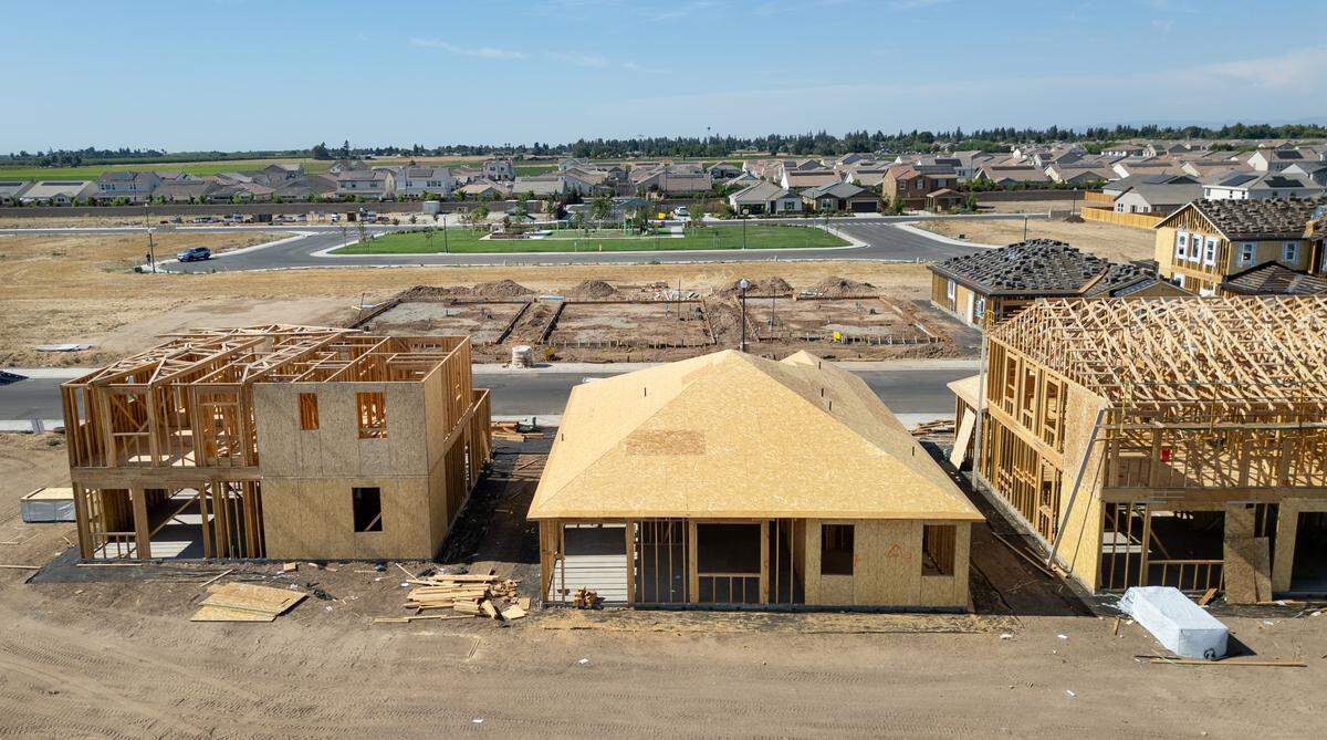 Homes under construction at Enclave housing development in Riverbank, Tuesday, July 1, 2025.