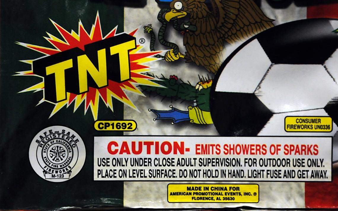 The safe and sane label pictured on a box of legal fireworks is pictured at The Modesto Police Department in Modesto. This is the label that folks should look for to ensure that their fireworks are legal in the state of California.