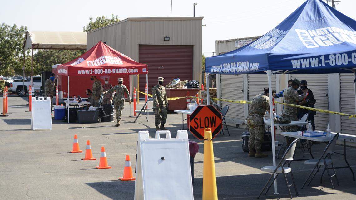 The National Guard held a COVID-19 test site near the El Rematito Crows Landing Flea Market in Modesto, Calfornia on Friday, Oct. 16, 2020.