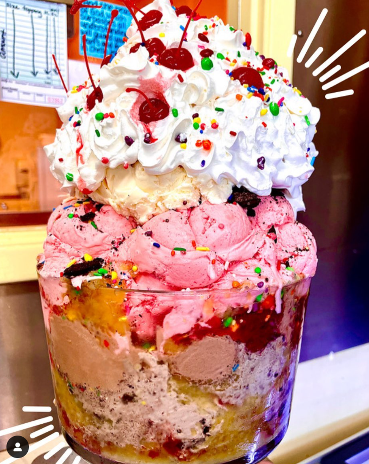 A screenshot of The La Palooza sundae from Ice Cream Company taken from its Instagram account, @icecreamcompanyandgrill