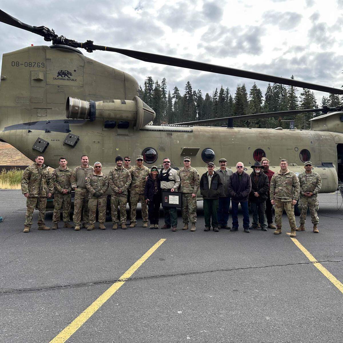 California National Guard Soldiers and U.S. Forest Service employees pose for a photo, Oct. 30, 2024. (Courtesy photo)