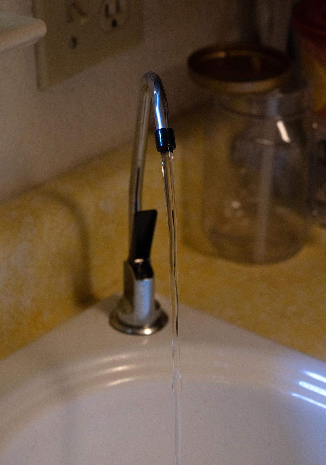 Drinking water is made using hydropanels, which trap water vapor from the air, at a home in Keyes, Calif., on Tuesday, August 3, 2022.