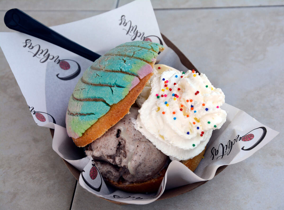 The La Conchita ice cream and concha sandwich on the menu at the new Conchitas Truck in Denair, Calif. July 30, 2021.