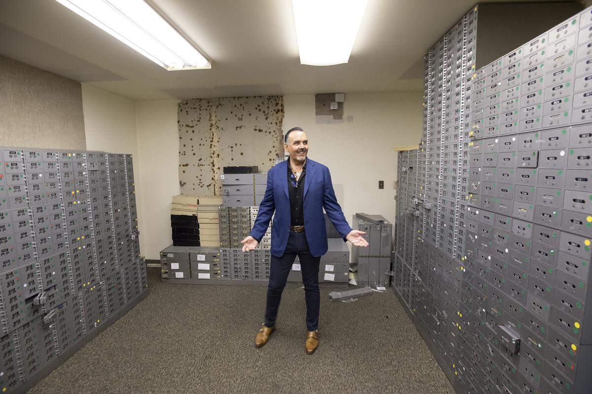Owner Jaime Jimenez plans on making the vault of the former World Savings Bank an aging room for cuts of meat for his steakhouse at Tenth and I Streets in Modesto, Calif., Friday, May 3, 2019.