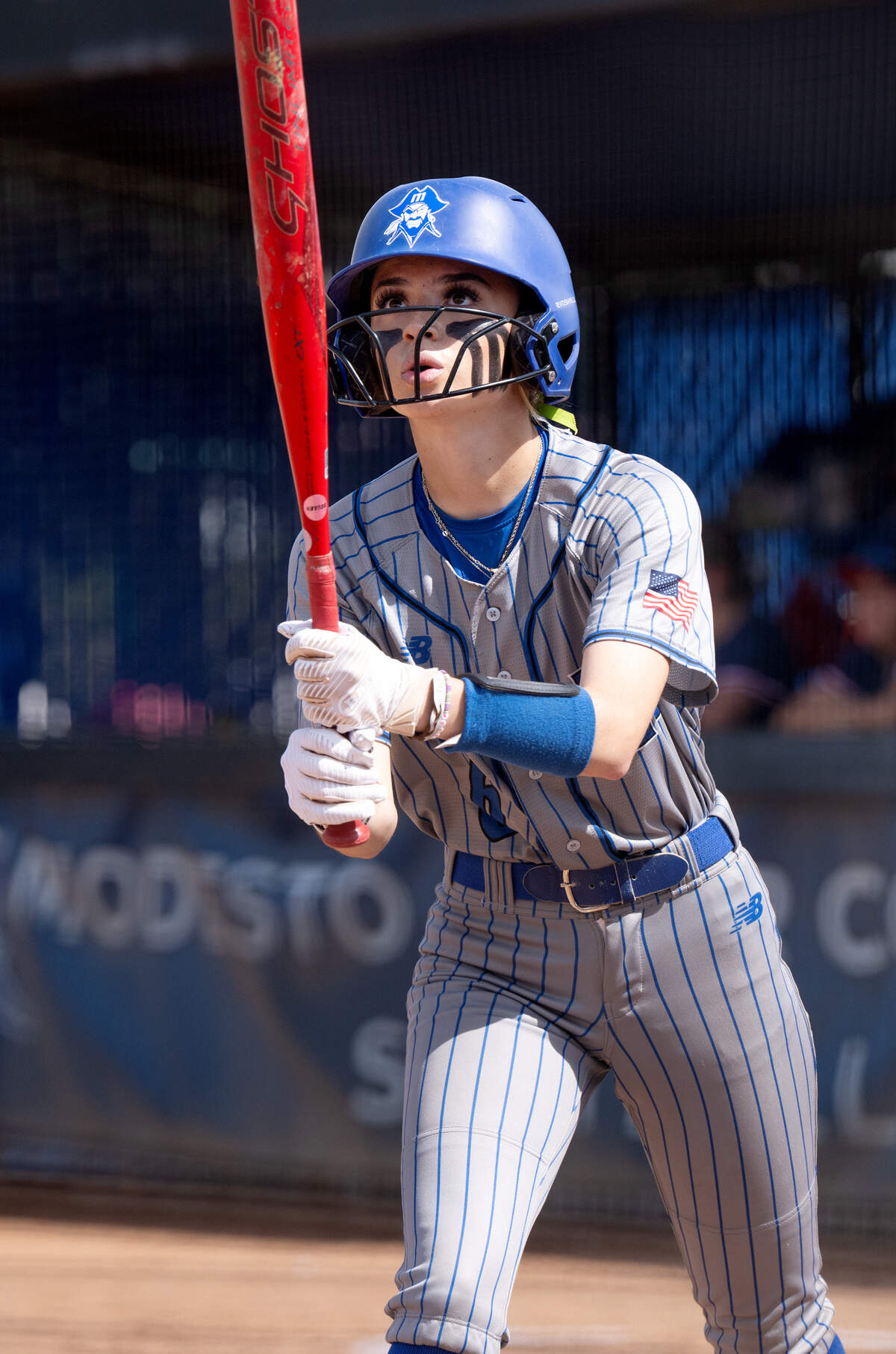 Sophia Coronado prepares to hit during the game with Santa Rosa at Modesto Junior College in Modesto, Tuesday, April 15, 2025.