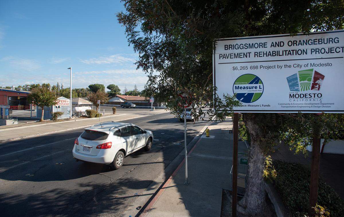 Work is scheduled this week on Orangeburg Avenue from Coffee Road to Oakdale Road as part of a pavement rehabilitation project. Photographed in Modesto, Calif., Tuesday, Nov. 1, 2022.