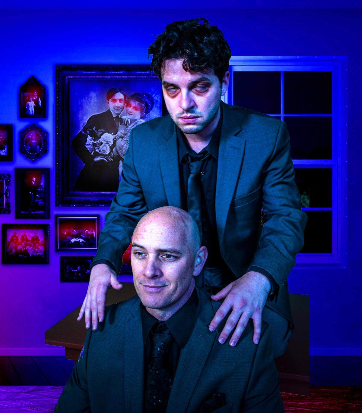 Jason Detwiler as Edgar, seated) and Christopher Rodriguez as Shadow Edgar star in Opera Modesto’s production of “Tell Tale Heart.”