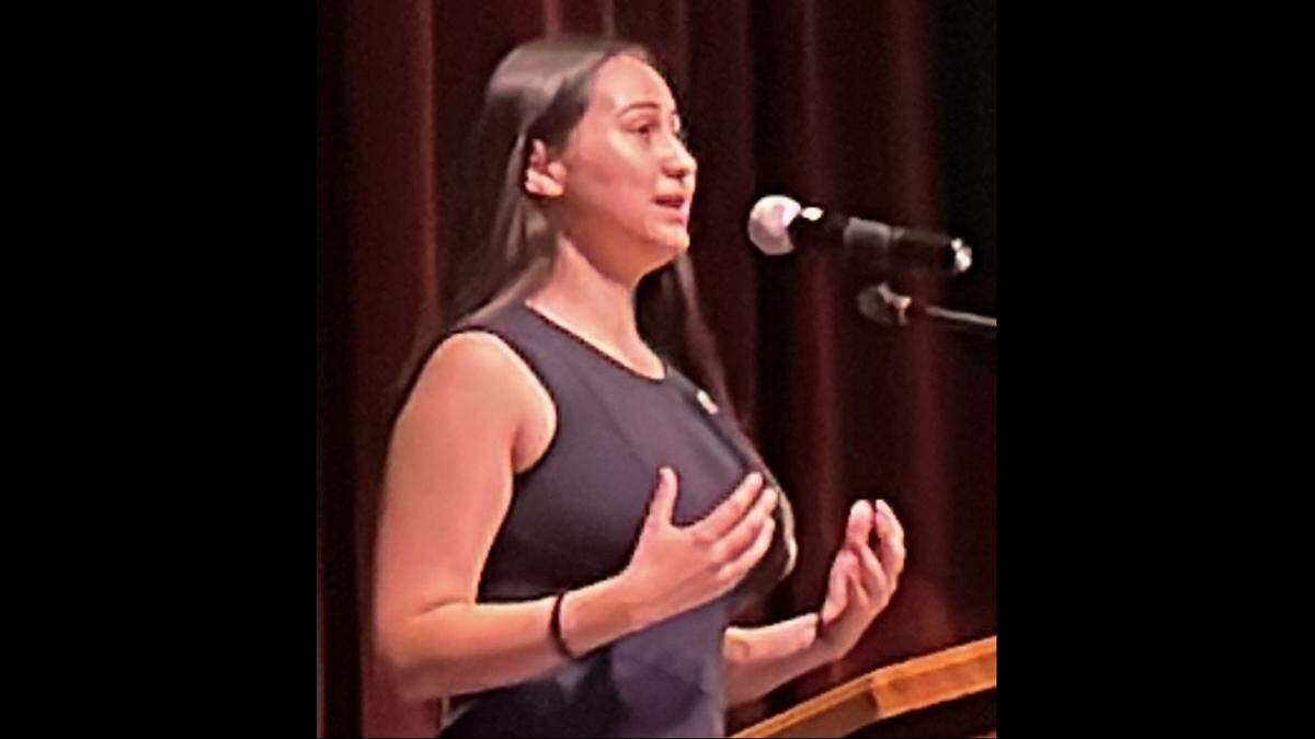 Celeste Randolph, president of the Associated Students of Modesto Junior College, speaks about slain civil rights leader Malcolm X on Feb. 7, 2026.