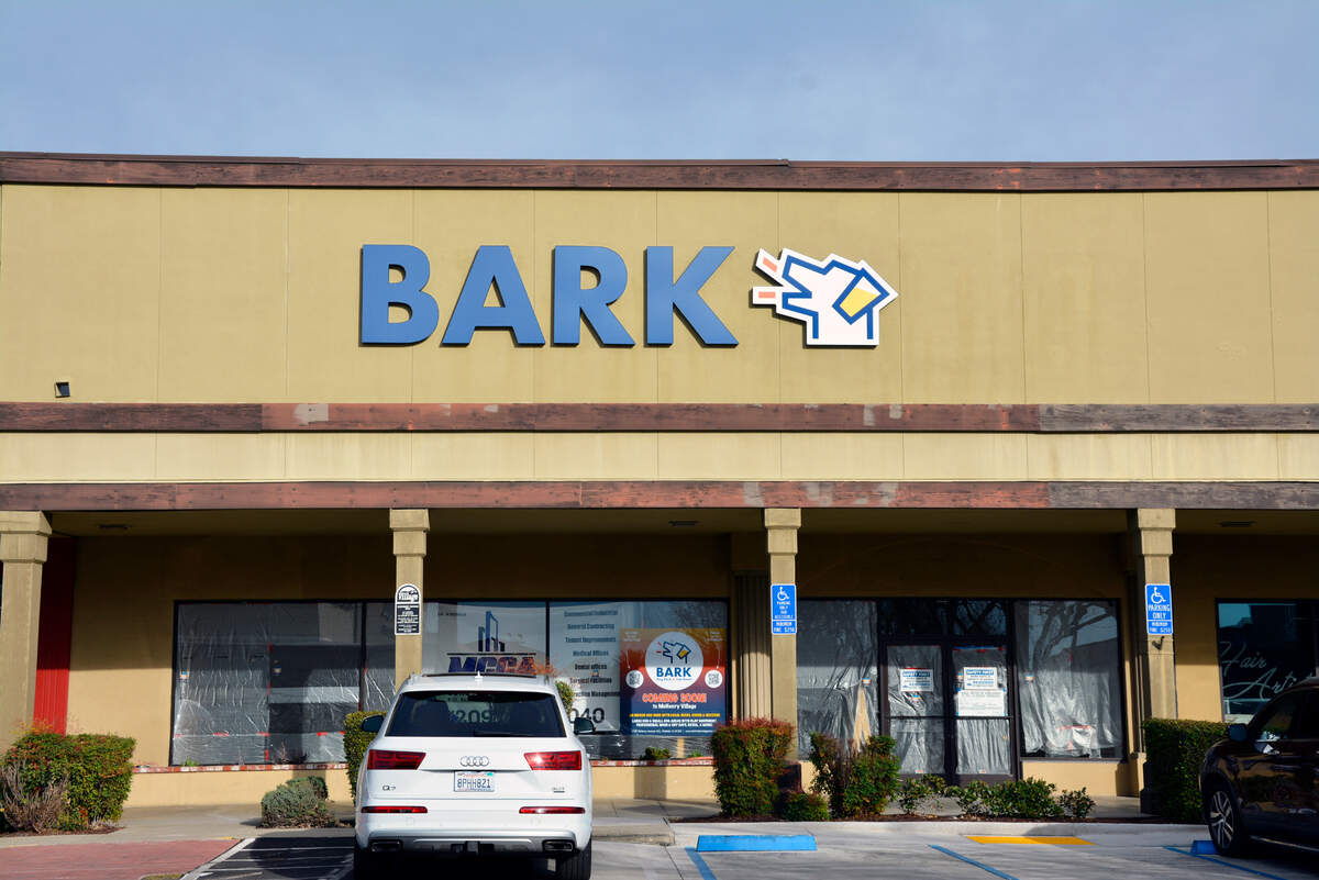 The exterior of Bark, a new indoor dog park and taproom being opened in the McHenry Village in Modesto, Calif. March 3, 2022.