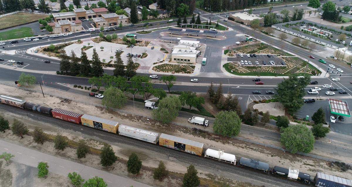 Turlock transit center on Golden State Boulevard in Turlock, Calif., on Wednesday, March 30, 2022. The southward extension of the Altamont Corridor Express includes a Turlock station a mile north of downtown at the transit center. Some residents have urged that the station instead be built in the city’s historic core. ACE now runs between Stockton and San Jose and is expanding into Stanislaus, Merced and Sacramento counties.