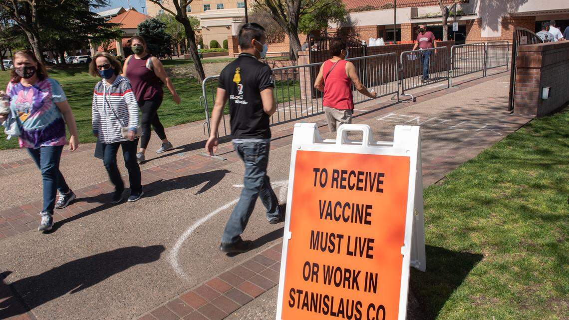 COVID-19 vaccination clinic at Modesto Centre Plaza in Modesto, Calif., on Thursday, April 1, 2021.