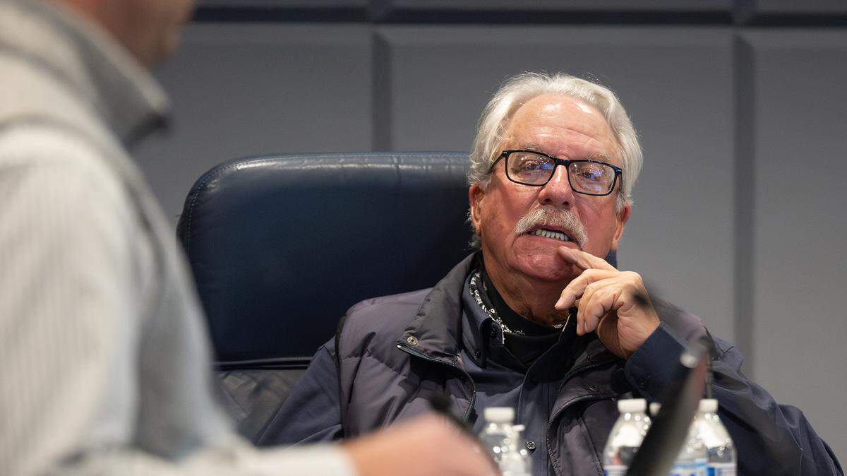 Modesto Irrigation District Director Larry Byrd listens to a report on water usage on his farm during the MID board meeting in Modesto on Dec. 16, 2025.