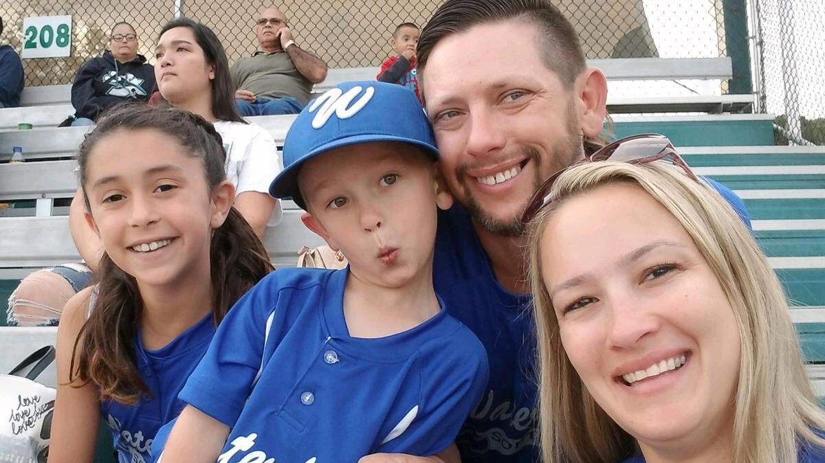 TJ Butler (center right) is pictured in a photo provided by family. From left to right are- Hailey Butler, Liam Butler, TJ Butler, Jessica Turpitt.