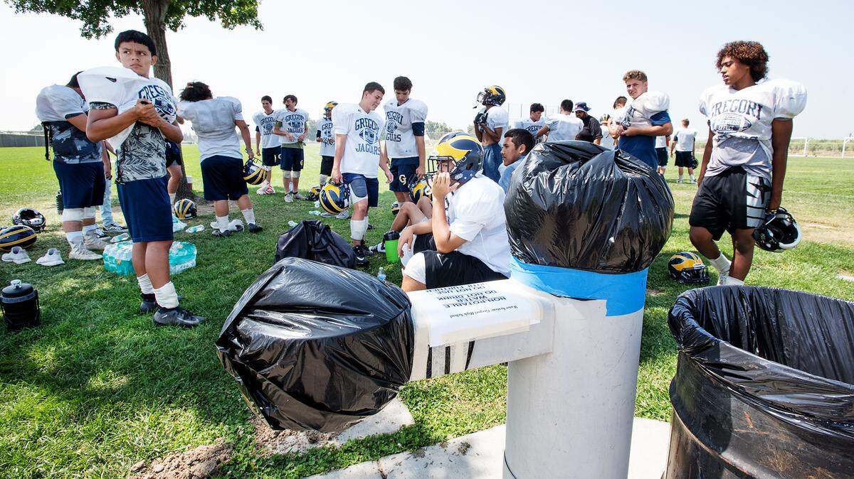Water fountains across the Gregori High School campus have been covered after the water tested high for lead and copper in Salida, Calif., Wednesday, August 22, 2018. 