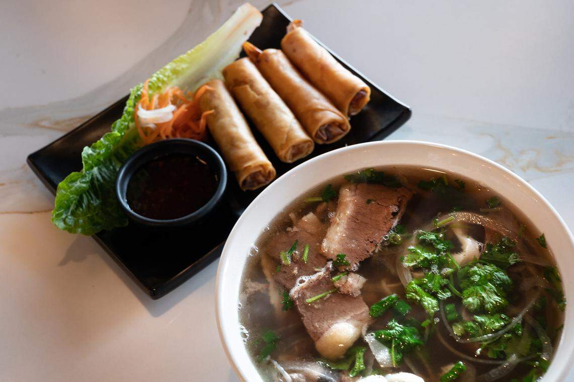 Vietnamese pho and egg rolls at The Pho restaurant on Dale Road in Modesto, Calif., Thursday, Jan. 12, 2023.
