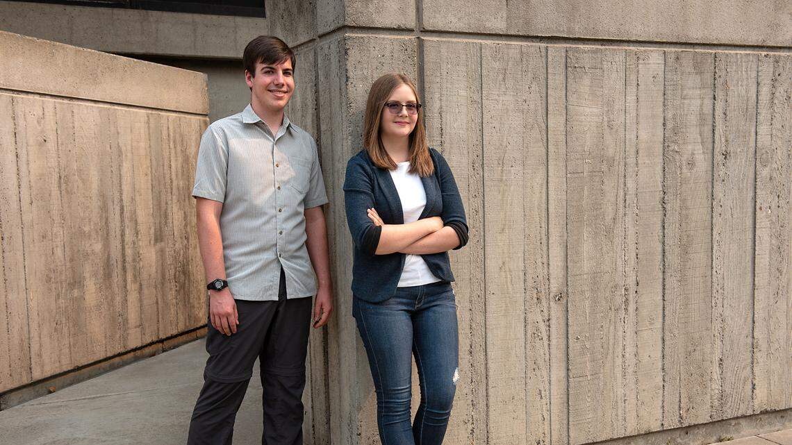 Morgan Haydock, youth coordinator for Climate Justice Action Now, right, and her cousin Robin Siefkin, left, in Modesto, Calif., on Wednesday, Aug. 18, 2021.