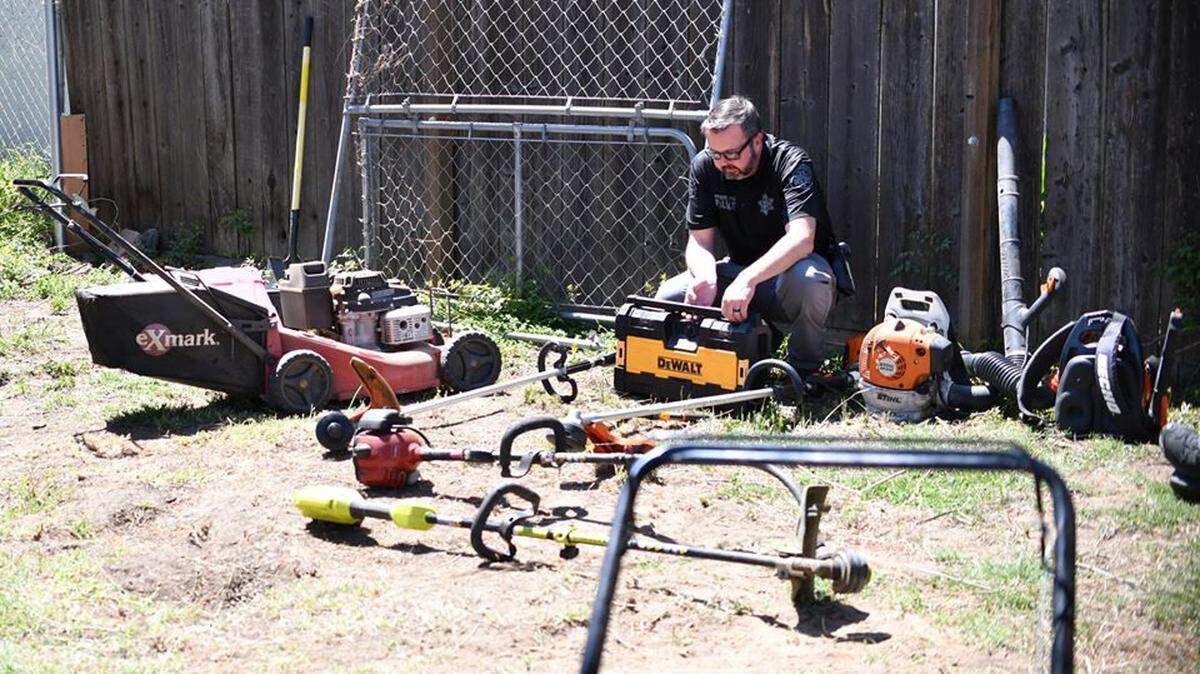 Modesto Police sort through $13,000 in stolen equipment found during a search of a suspect’s home on Thursday, April 24.