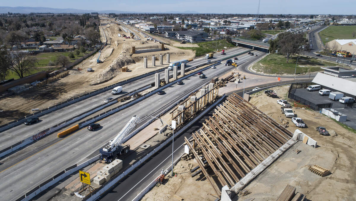 Night-time detours are coming soon where new Highway 132 will cross Highway 99 at Kansas Avenue in Modesto. Photographed in Modesto, Calif., on Thursday, Feb. 25, 2021.