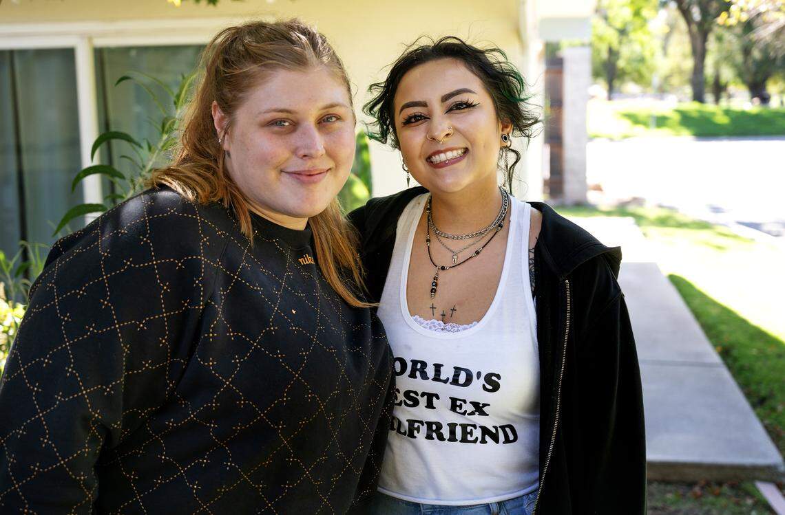 Farrell Engelbert Pauli, left, and Aysa Quiroz have been clean since starting treatment for fentanyl addiction at New Hope Recovery House in Modesto, Calif. Photographed Wednesday, Oct. 11, 2023.