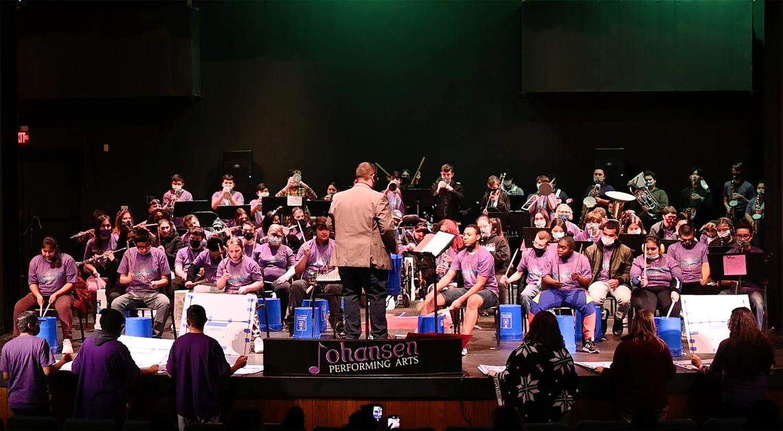 Music and special education students at Johansen High School collaborated to present a “Differently-Abled Drumline Celebration.” in Modesto, Calif., on Friday, Dec. 17, 2021.