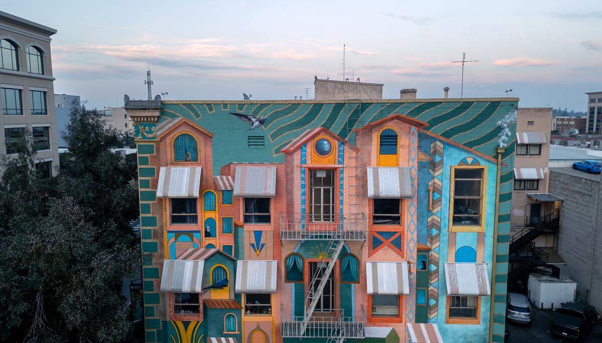 Recently completed mural by Sam Dominguez on the Beaty Building in Mural Alley off J Street in downtown Modesto, Thursday Feb. 5, 2026. 