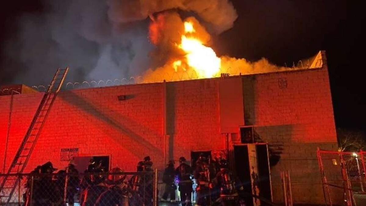 A three-alarm fire damaged a building on Yosemite Boulevard near El Vista Avenue in Modesto on Saturday night, Feb. 18, 2023.