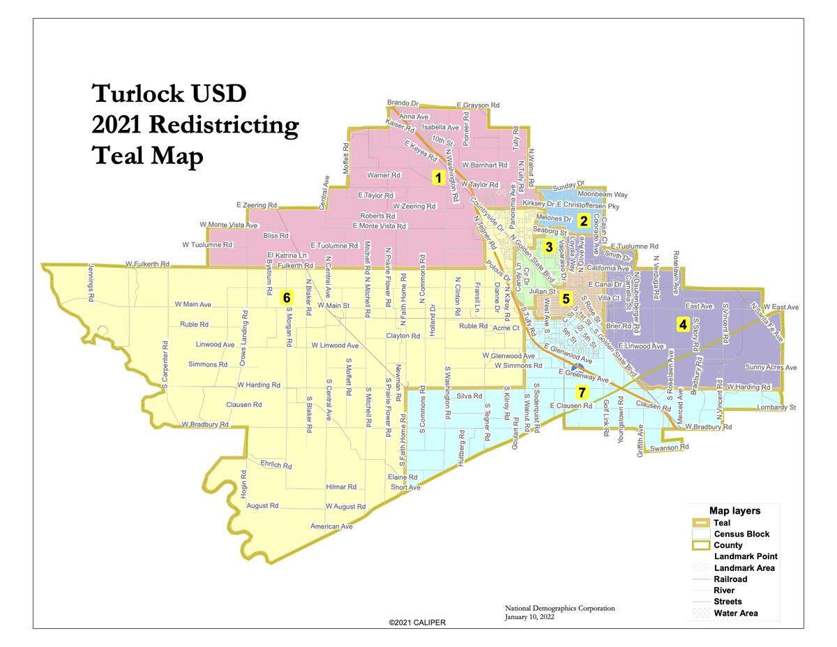 The Turlock Unified school board approved a new trustee area map Tuesday night based on the 2020 census.
