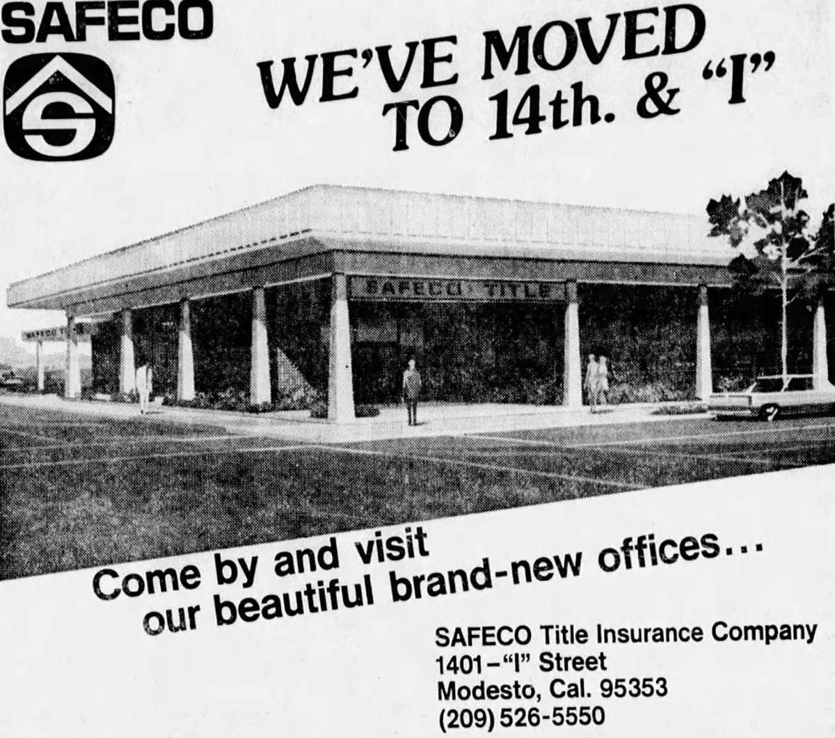 The Modesto Bee ran a 1974 ad about the new building for Safeco Title Insurance Co. It is now occupied by Mechanics Bank. The Stanislaus Council of Governments will discuss buying the bank for office space on Sept. 18, 2024. The structure is in the Modernist style.