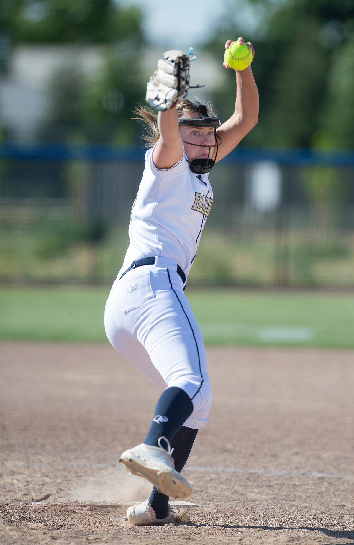 Central Catholic pitcher Randi Roelling delivers a pitch during the Valley Oak League game with Oakdale at Central Catholic High School in Modesto, Calif., on Tuesday, May 10, 2022. Central Catholic won the game 2-1.