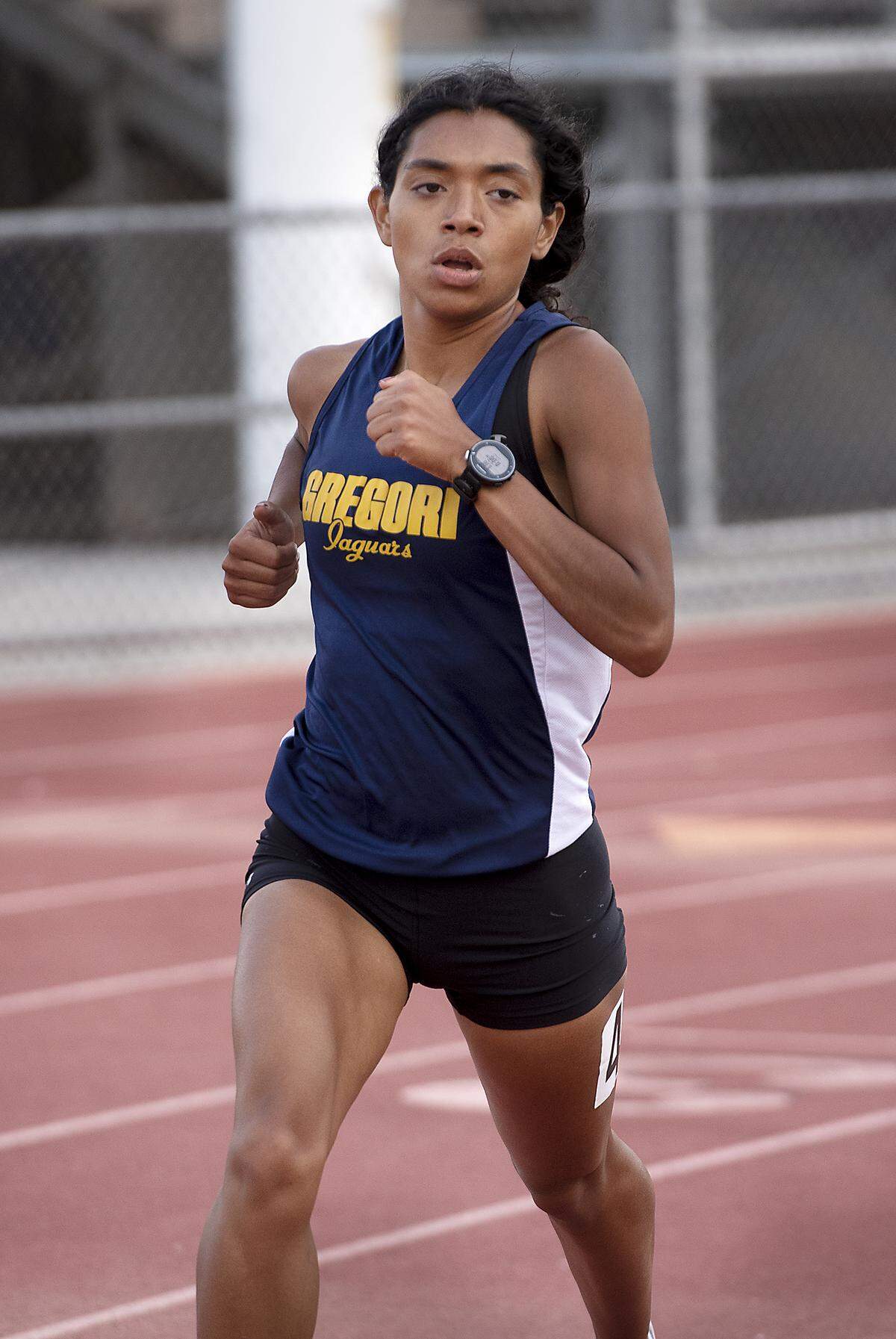 Briseida Garcia-Meza wins the 800 yard dash during the Central California Athletic League Championships at Turlock High School in Turlock, Calif., Tuesday, April 30, 2019.