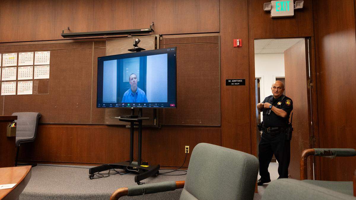 Scott Peterson appears on a video call from Mule Creek State Prison during a status conference at San Mateo County Superior Court in Redwood City, Calif., Tuesday, March 12, 2024. The Modesto Bee/ Andy Alfaro/ Pool