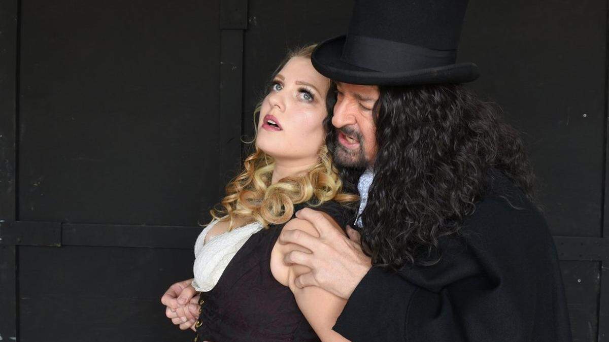 Krista Joy Serpa and Curtis Nelson prepare on Tuesday July 31, 2018 for the Modesto Performing Arts production of Jekyll and Hyde.