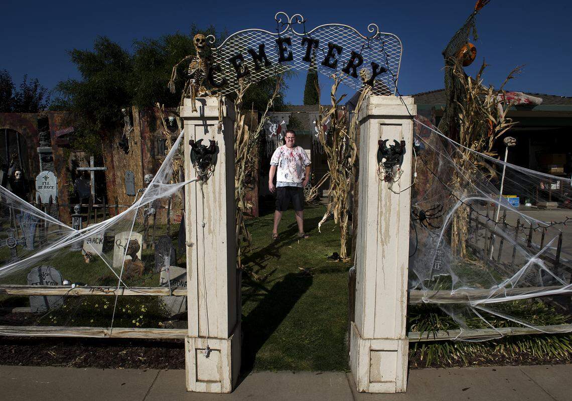 In 2013, Dwayne Boulter stands in the yard of his Salida home, which at the time he’d been decorating for Halloween for 16 years with many of his own original creations.