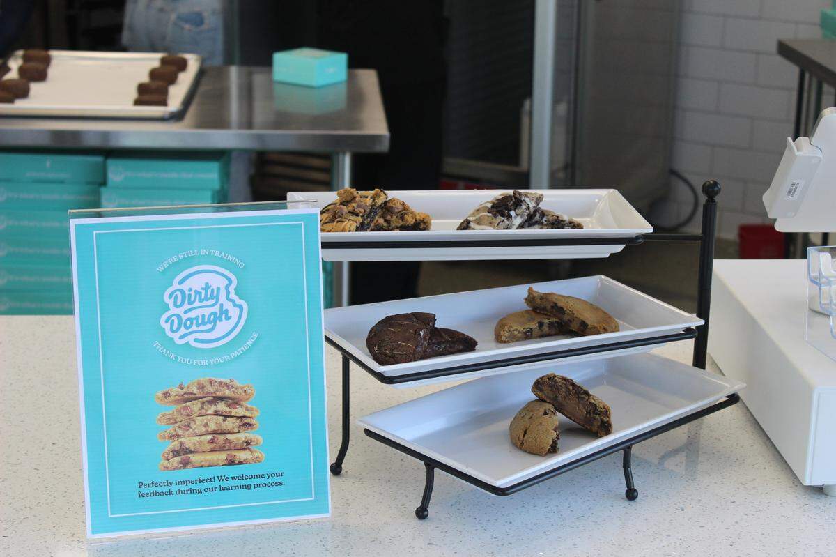 Cookies from the classic menu was shown on display to customers. (Top left to right) The Reverse and Cookies n Creme. (Middle left to right) Brookie and Stuffed Chocolate Chip. (Bottom) Gluten Friendly Chocolate Chip .