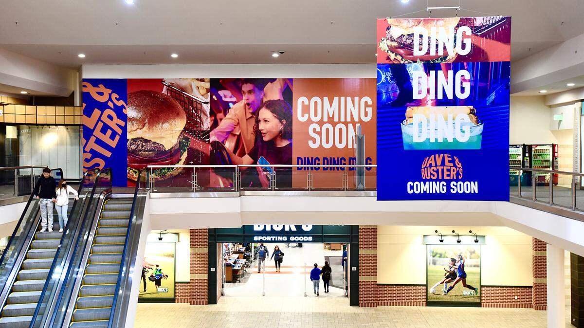 Signage for the Dave & Buster’s entertainment center coming to the Vintage Faire Mall in Modesto, Calif., on Tuesday, Jan. 4, 2022.