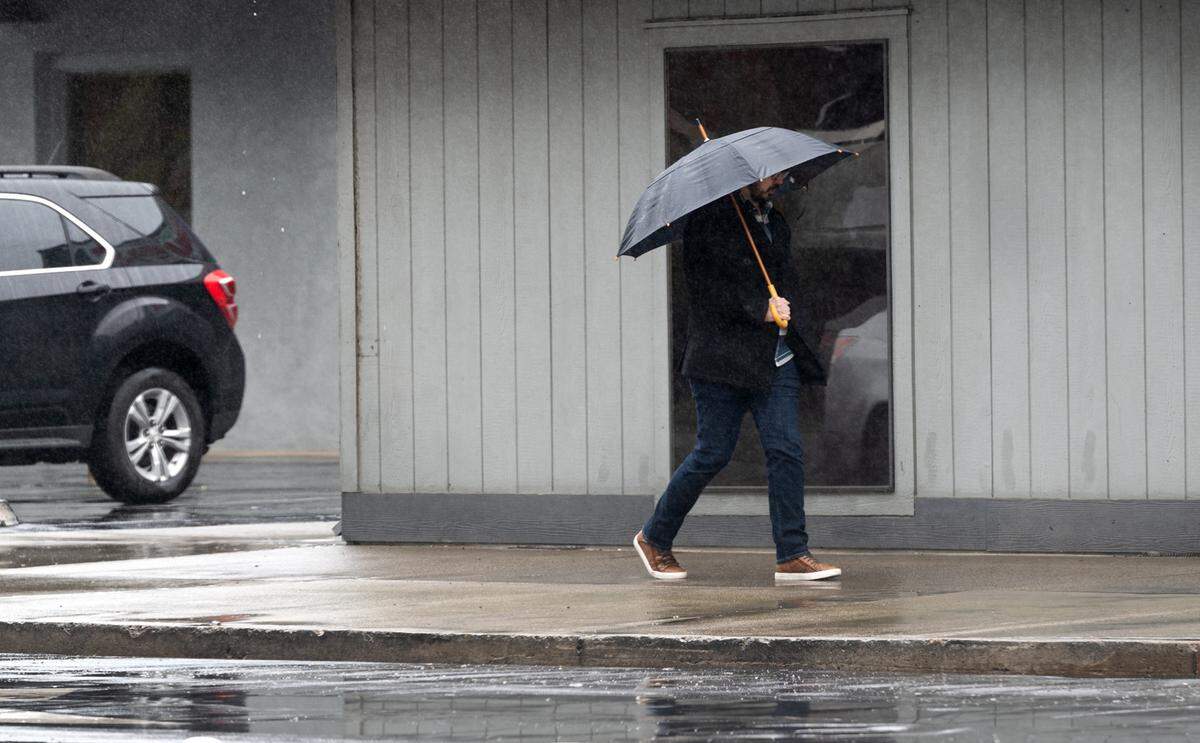 Rain fell into the afternoon in Modesto, Calif., Friday, March 10, 2023. More rain is forecast through Tuesday.