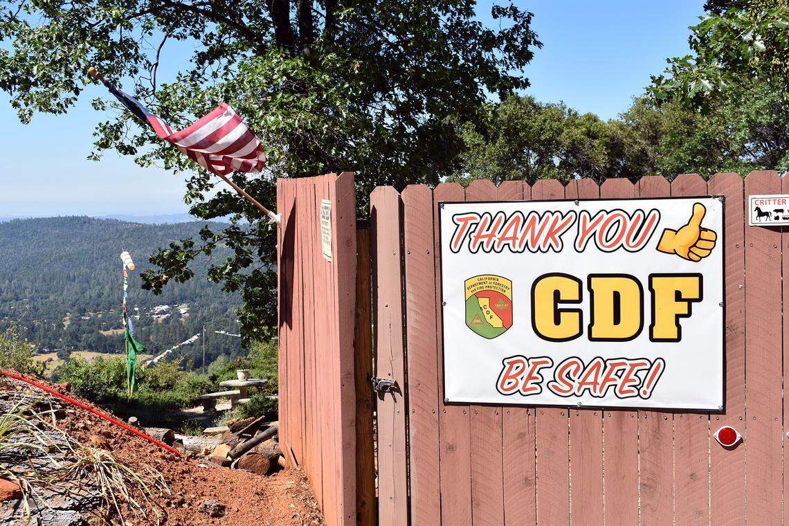 A sign at a home north of Sonora, Calif. thanks the CDF, or  California Department of Forestry and Fire Protection, now commonly called CAL FIRE. Pictured Wednesday, June 19, 2019.