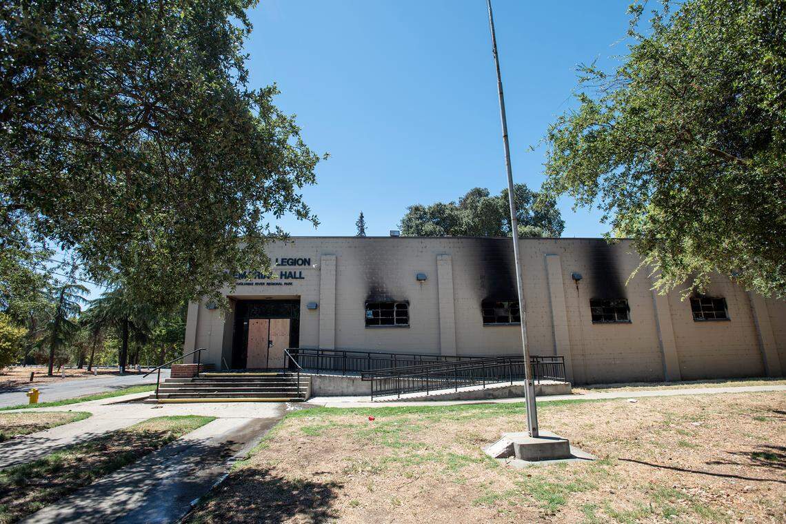 An early morning fire gutted the American Legion Memorial Hall in Tuolumne River Regional Park in Modesto, Calif., on Thursday, July 21, 2022.