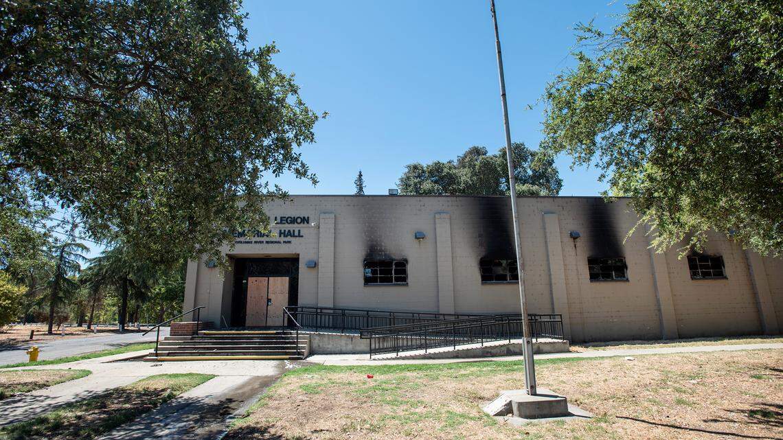 An early morning fire gutted the American Legion Memorial Hall in Tuolumne River Regional Park in Modesto, Calif., on Thursday, July 21, 2022.